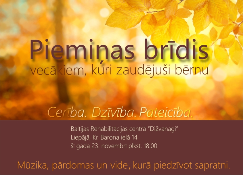 Aicinām 23. novembrī uz piemiņas brīdis vecākiem, kuri zaudējuši bērnu